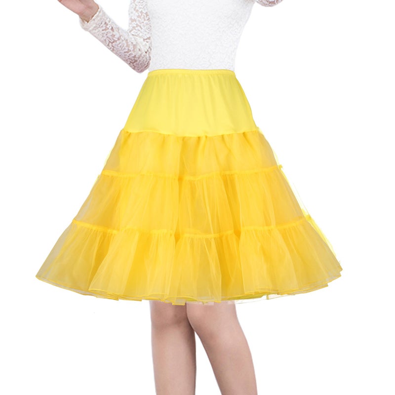 Shimaly Women's 50s Vintage Petticoat 26" Crinoline Rockabilly Tutu Skirt (L-XL,Yellow) - Image 1
